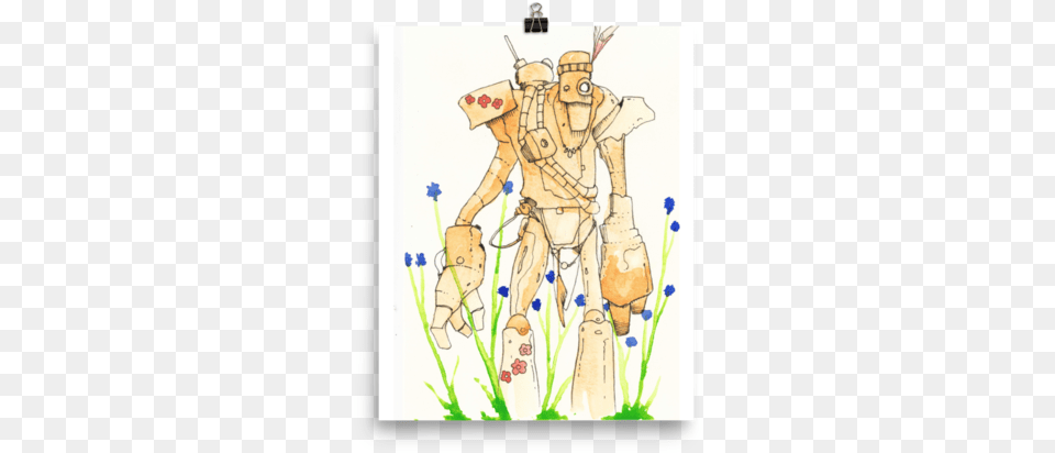 Orange Space Hippie Robot With Blue Flowers Poster Mare, Art, Person, Scarecrow Free Transparent Png