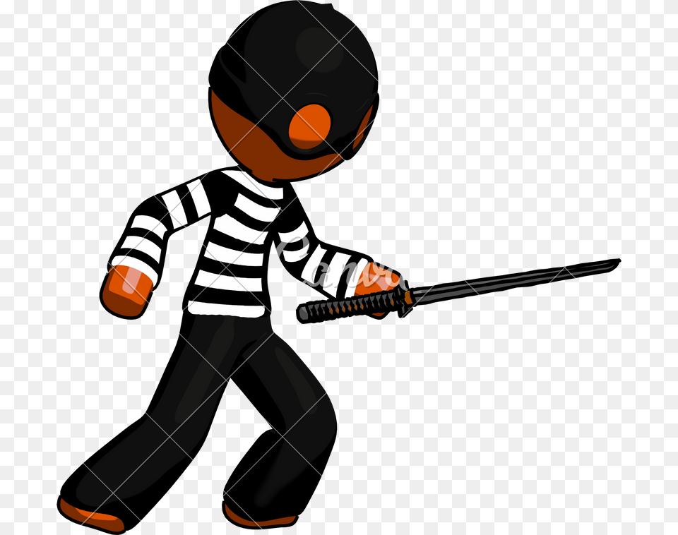 Orange Thief Man Stabbing With Ninja Sword Katana, People, Person, Baby Png Image