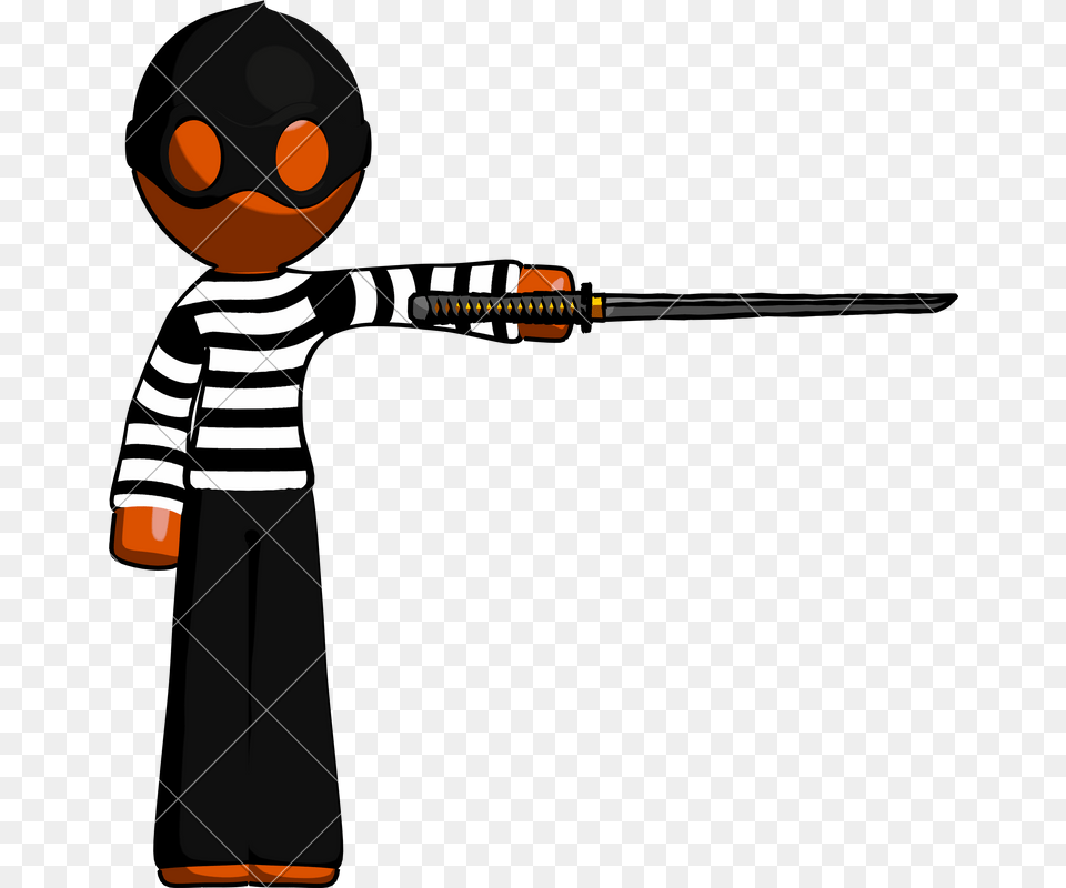 Orange Thief Man Standing With Ninja Sword Katana Pointing Right, Photography, Firearm, Weapon, Smoke Pipe Png