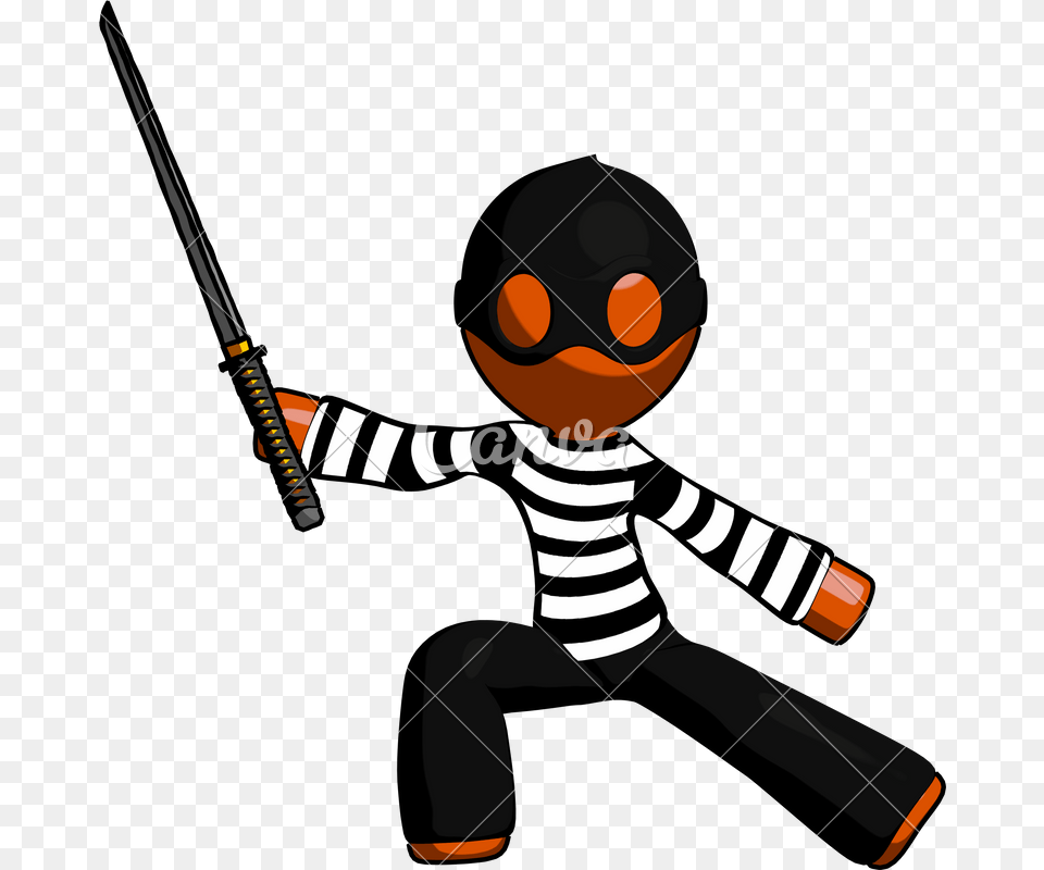 Orange Thief Man With Ninja Sword Katana In Defense Pose, Photography, Performer, Person, Baby Free Png Download