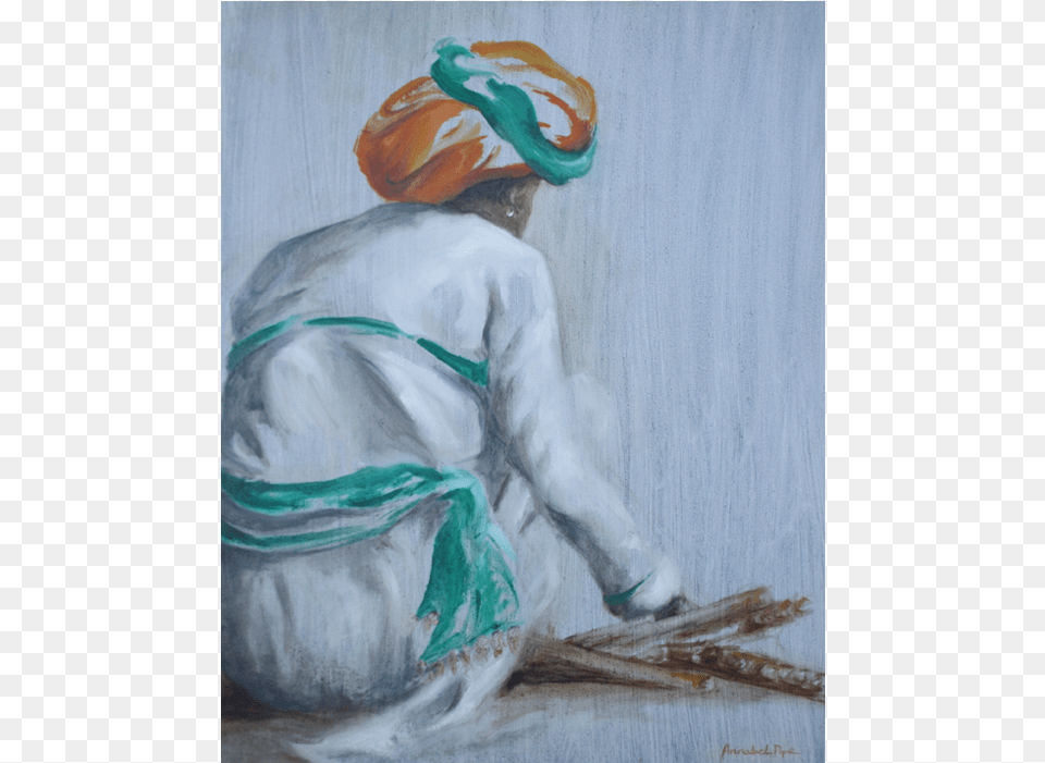 Orange Turban Sitting, Art, Painting, Adult, Female Png