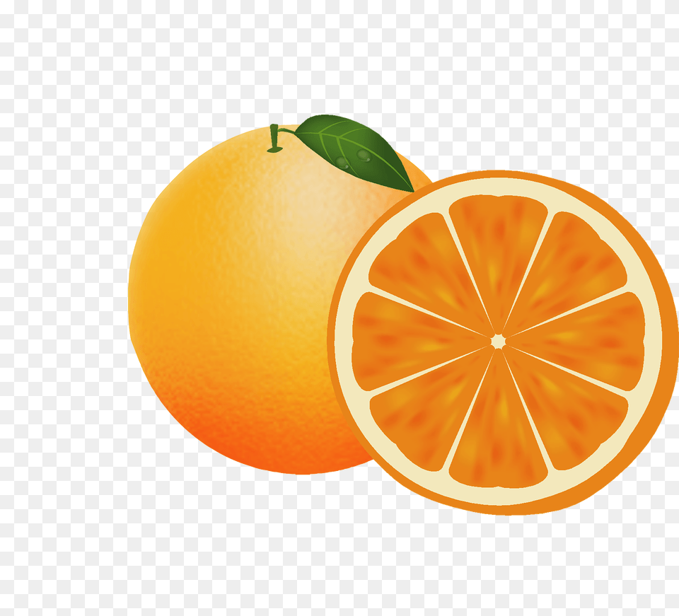 Orange Whole And Slice Clipart, Citrus Fruit, Food, Fruit, Grapefruit Png Image