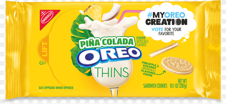 Oreo Thins Pina Colada Sandwich Cookies Pina Colada Oreo Thins, Cream, Dessert, Food, Ice Cream Png