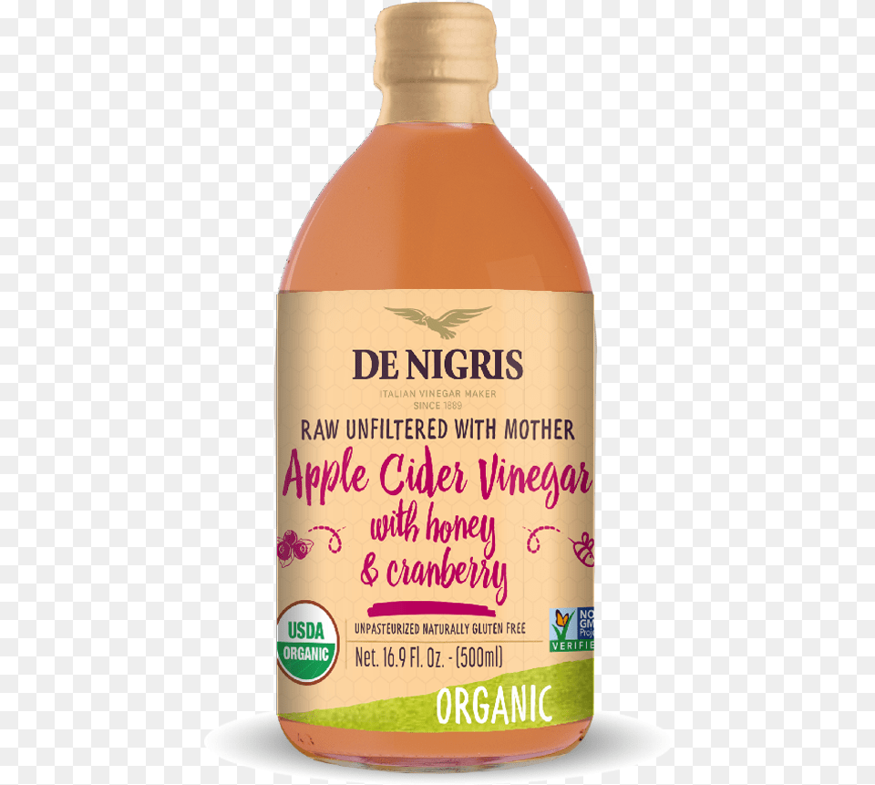 Organic Apple Cider Vinegar With Honey Amp Cranberry De Nigris Vinegar Organic Apple Cider Raw Unfiltered, Animal, Bird, Bottle, Food Free Transparent Png