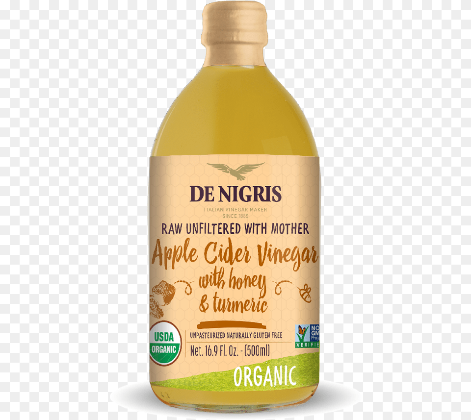 Organic Apple Cider Vinegar With Honey Amp Turmeric De Nigris Vinegar Organic Apple Cider Raw Unfiltered, Bottle, Cosmetics, Perfume, Animal Free Png