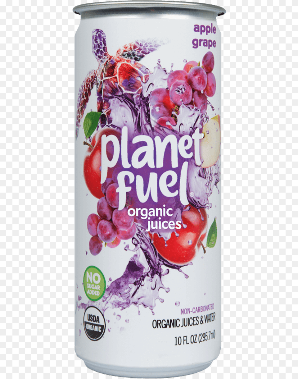 Organic Apple Grape Non Carbonated Juice From Planet Planet Fuel Organic Juices Logo, Can, Tin, Food, Fruit Png Image
