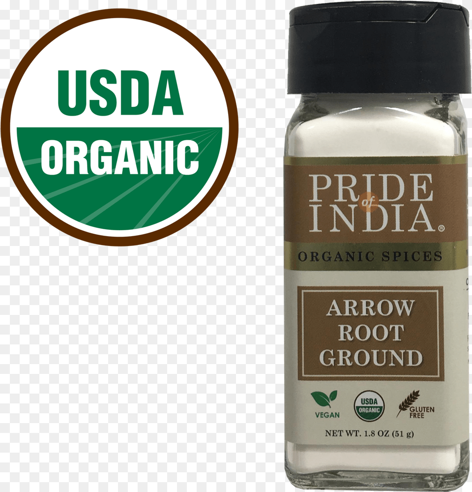 Organic Arrowroot Ground Powder Pride Of India Usda Organic, Bottle, Cosmetics, Food, Ketchup Free Png Download