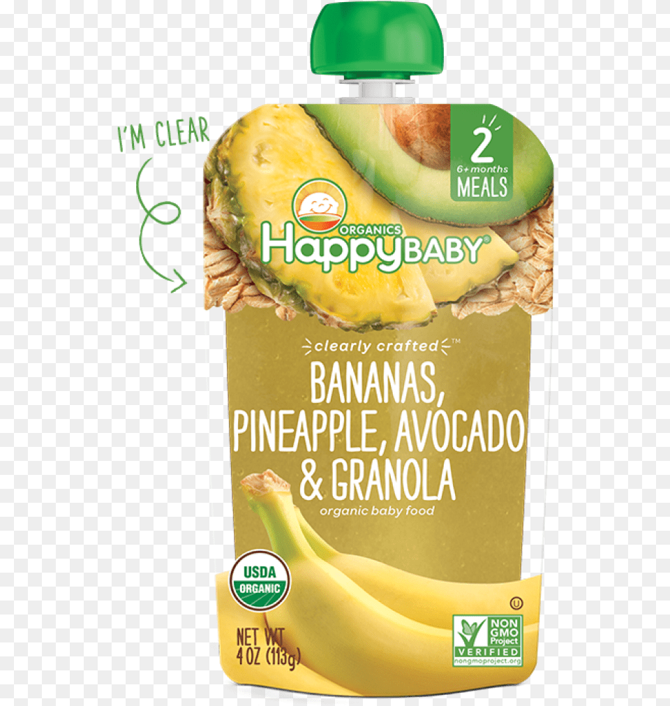 Organic Bananas Pineapple Avocado U0026 Granola 113g Happy Baby Bananas, Banana, Food, Fruit, Plant Png Image