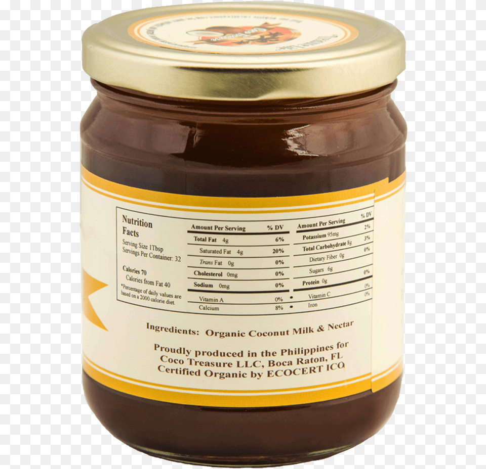 Organic Coconut Jam Nutrition Facts Chocolate Spread, Jar, Can, Tin, Food Free Png