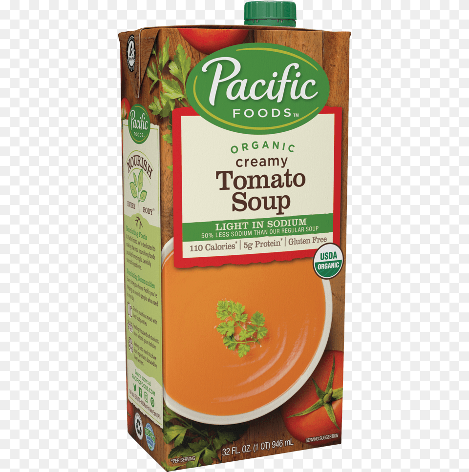 Organic Creamy Tomato Soup Light In Sodium 32oz Pacific Roasted Red Pepper And Tomato Soup, Food, Meal, Bowl, Dish Free Png Download
