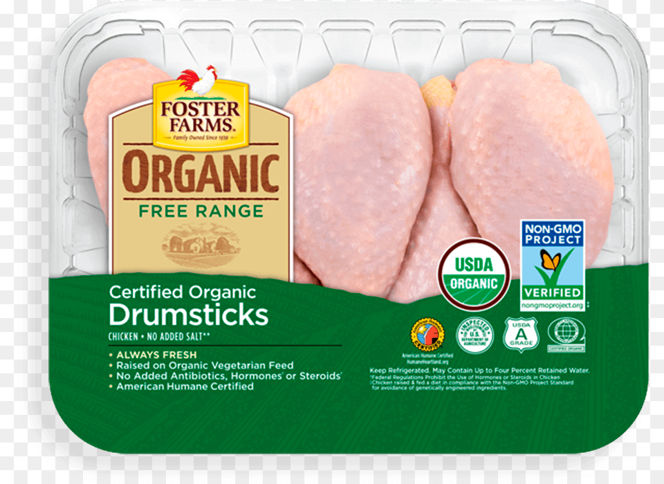 Organic Drumsticks Organic Foster Farm Chicken, Advertisement, Food, Lunch, Meal Png Image