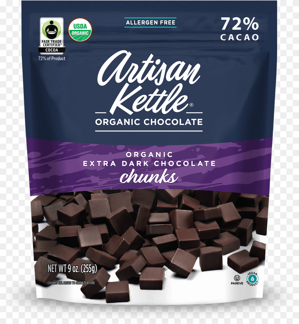 Organic Extra Dark Chocolate Chunks Artisan Kettle Organic Chocolate Chips, Dessert, Food, Cocoa, Sweets Png Image