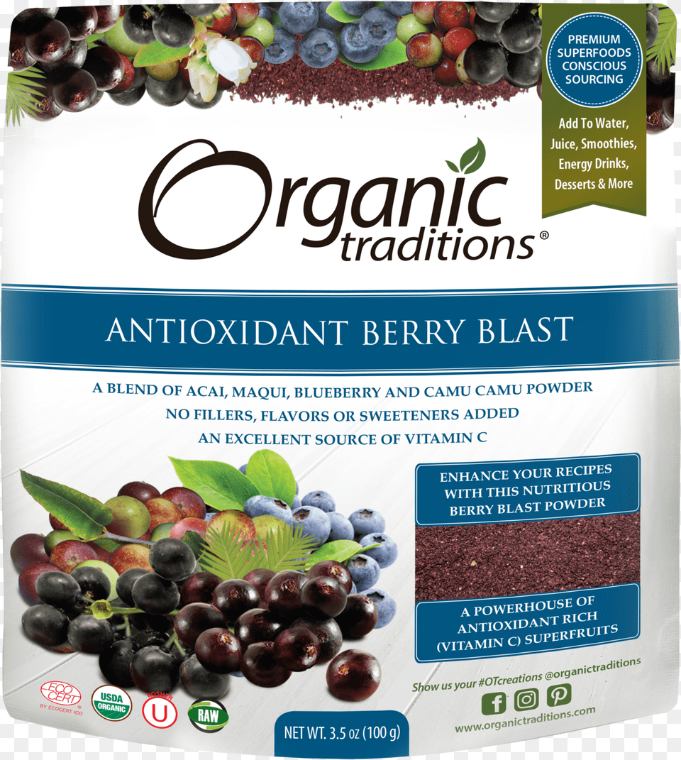 Organic Traditions Antioxidant Berry Blast, Advertisement, Blueberry, Food, Fruit Png