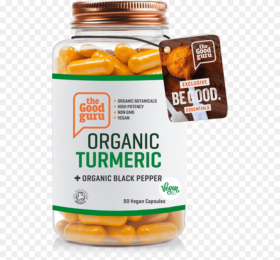 Organic Turmeric Black Pepper Good Guru Organic Turmeric, Medication, Pill, Jar Png Image