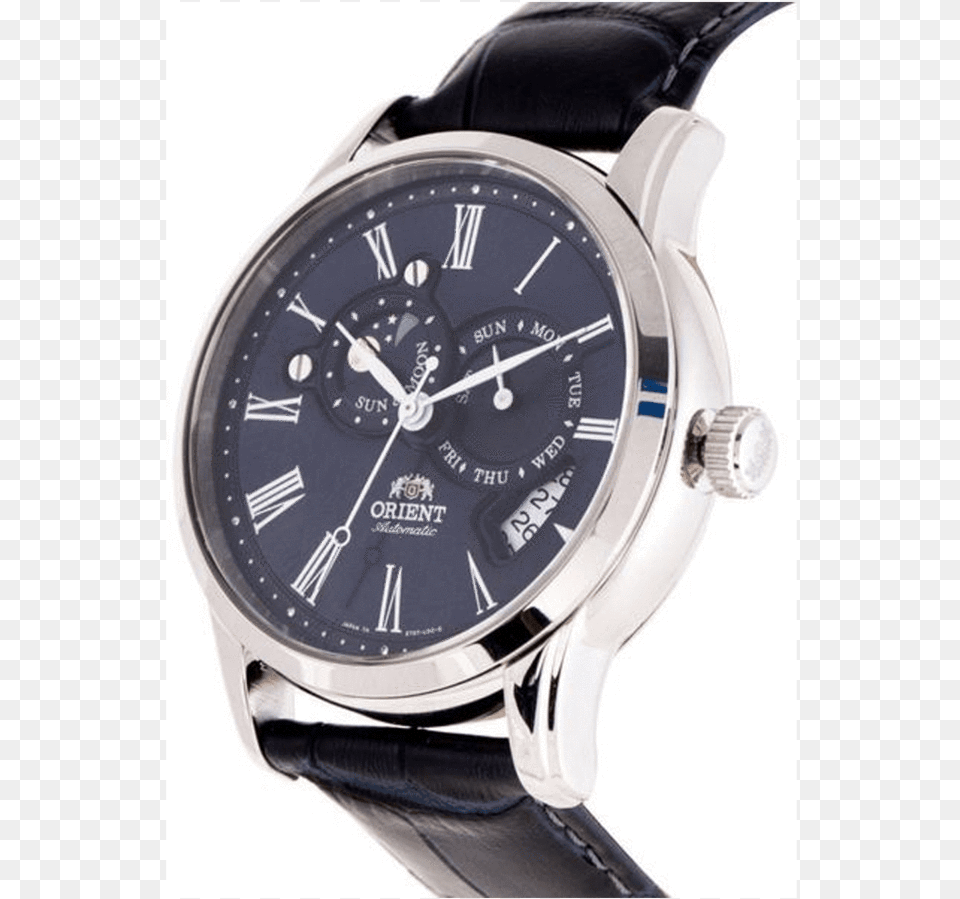 Orient Automatic Sun Amp Moon Phase Blue Dial Leather Ng H S La M Orient, Arm, Body Part, Person, Wristwatch Free Png Download