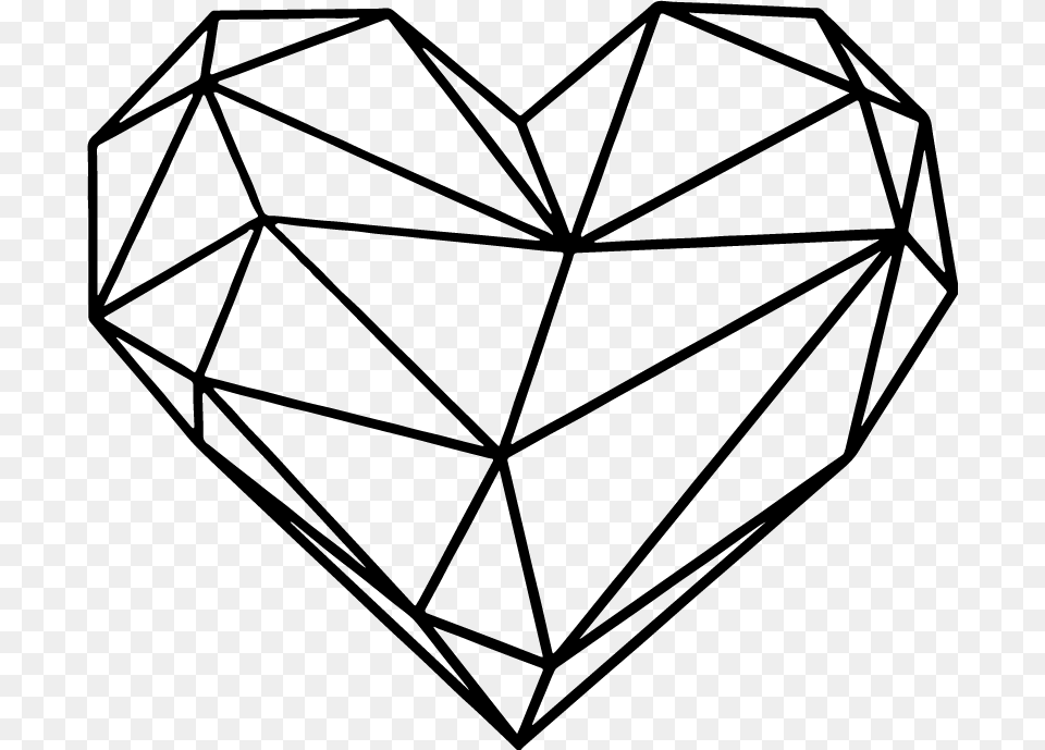 Origami Heart Wall Sticker Geometric Heart Line Art, Gray Free Png