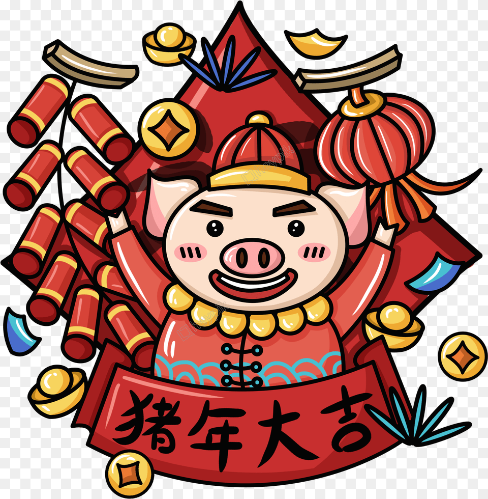 Original Cartoon Cute Festive 2019 Pig Year Daji Pig Chinese New Year Pig Cartoon, Dynamite, Weapon Free Png Download