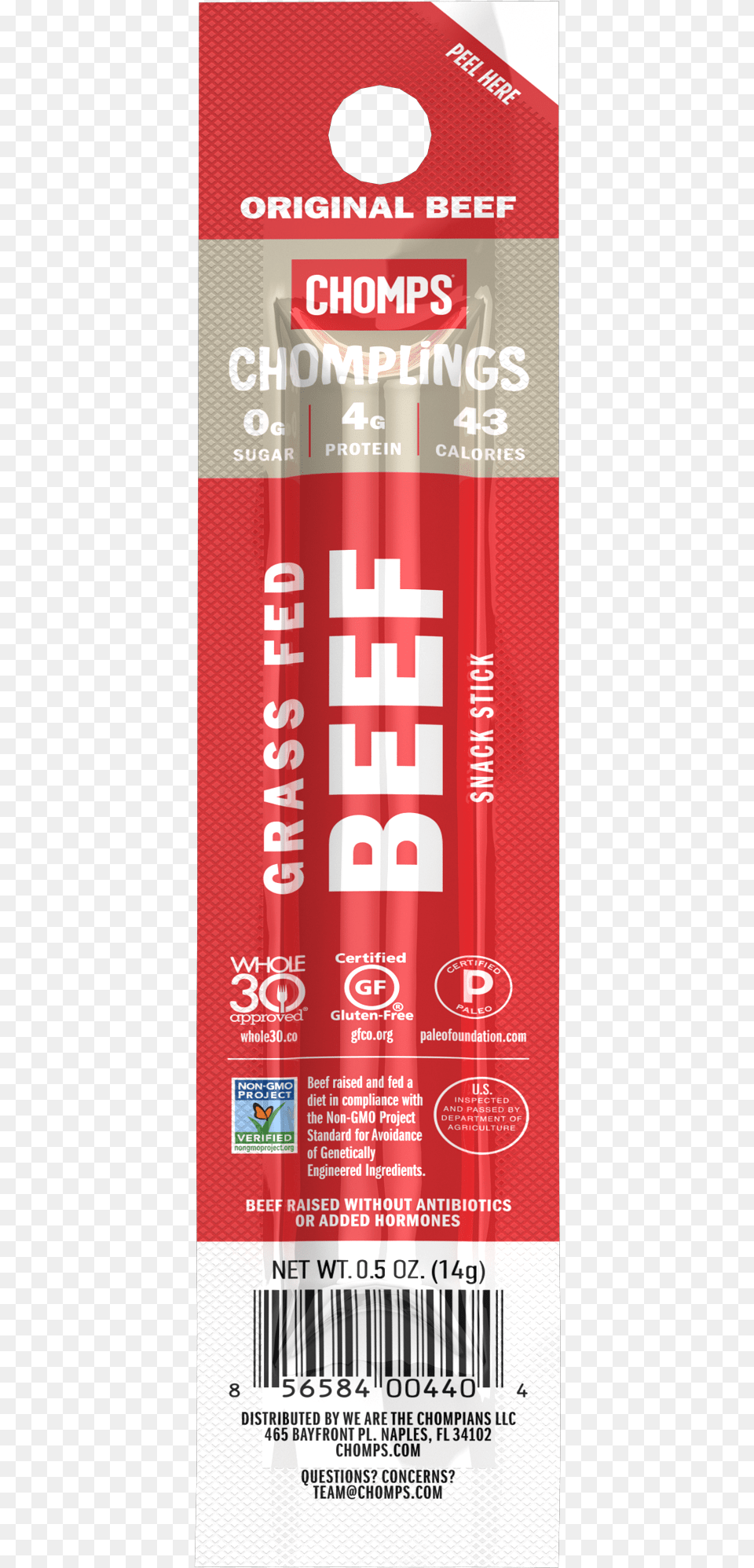 Original Grass Fed Beef Snack Stick Chomps Chomplings, Paper, Text Free Transparent Png