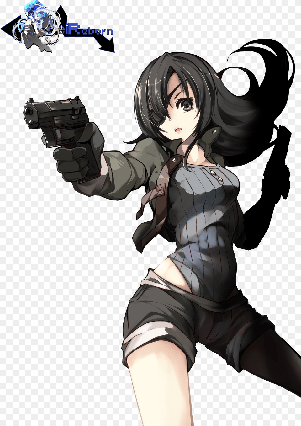 Original Gunner Girl Render By Heireborn Black Hair Anime Girl Pirate, Gun, Book, Weapon, Comics Free Transparent Png