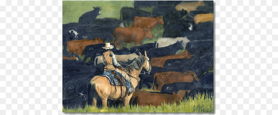 Original Traditional Watercolors By Gregory Effinger Watercolor Painting, Herd, Animal, Mammal, Livestock Free Png Download