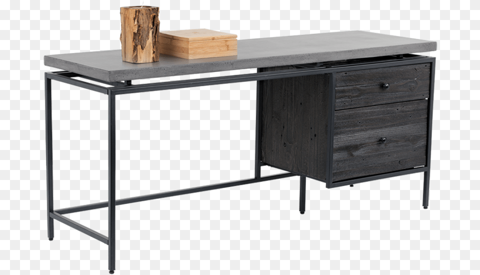 Ormewood Black Metal Frame Pine Wood Drawer In Coffee Concrete And Metal Desk With Drawers, Furniture, Table, Computer, Electronics Png