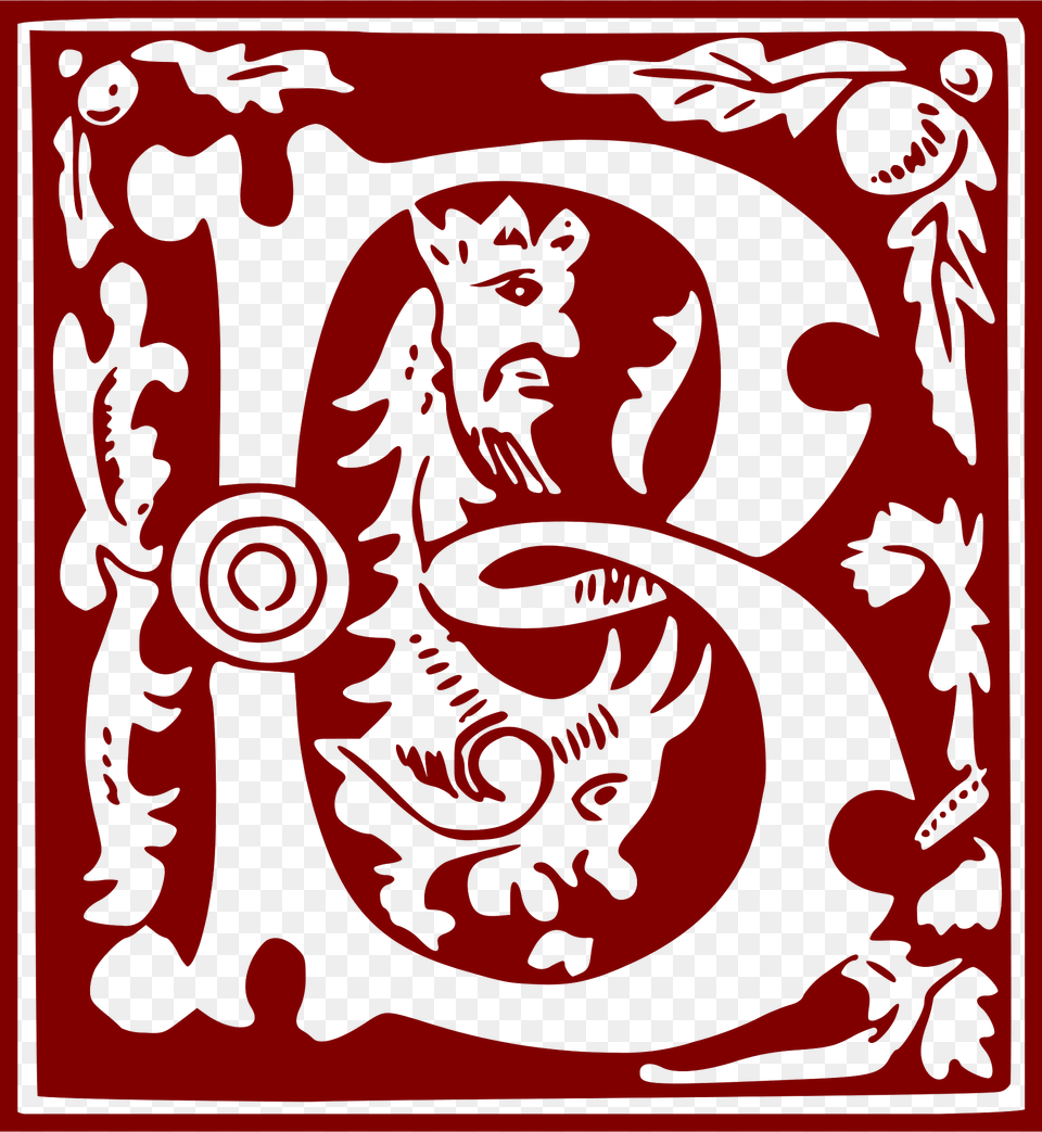 Ornamental Alphabet 16th Century Letter B Clipart, Art, Floral Design, Graphics, Home Decor Png Image