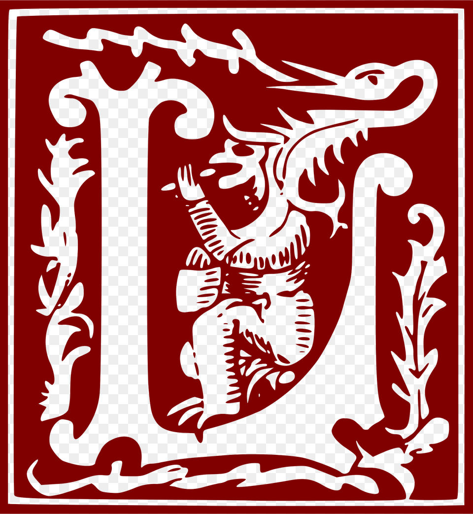 Ornamental Alphabet 16th Century Letter L Clipart, Text, Person, Dragon, Face Png