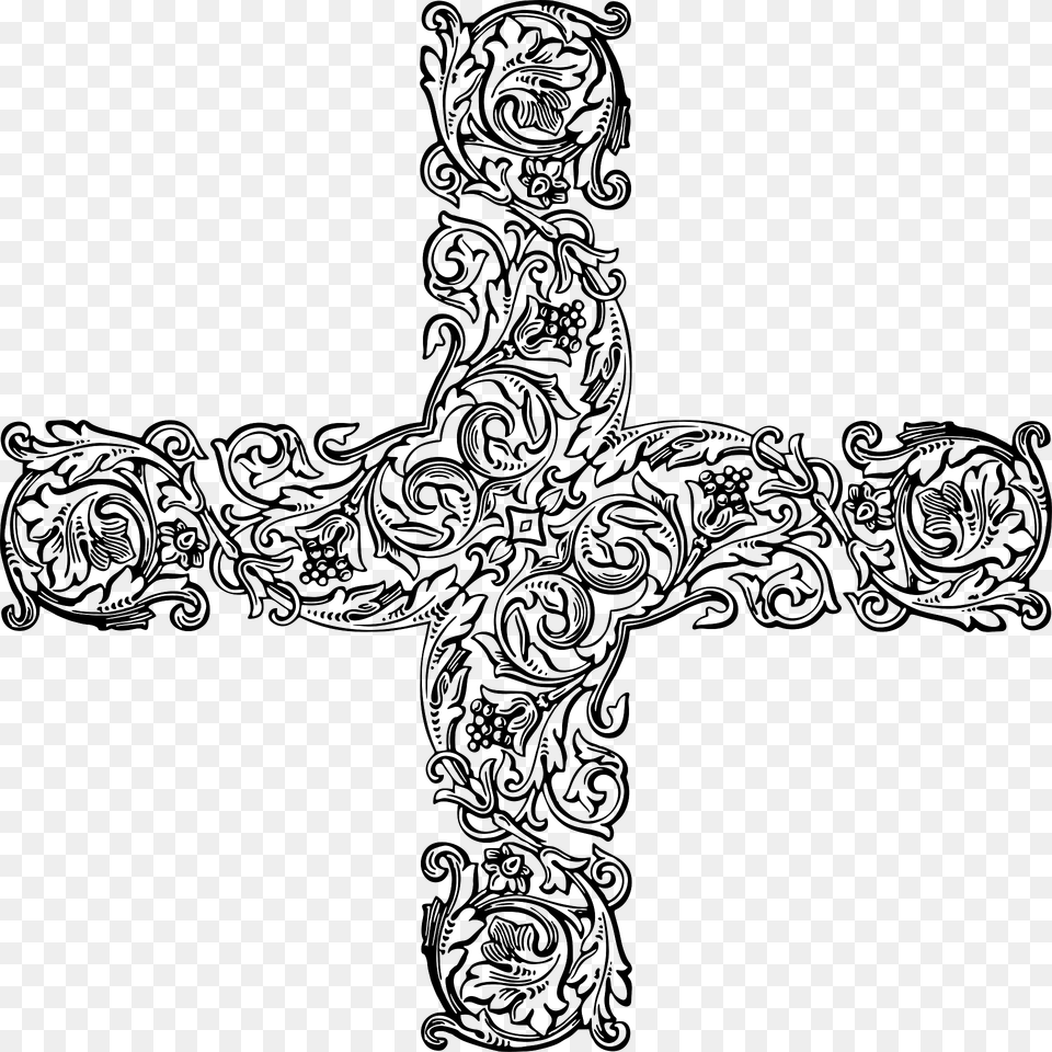 Ornamental Cross Clipart, Symbol, Pattern, Art, Floral Design Png Image