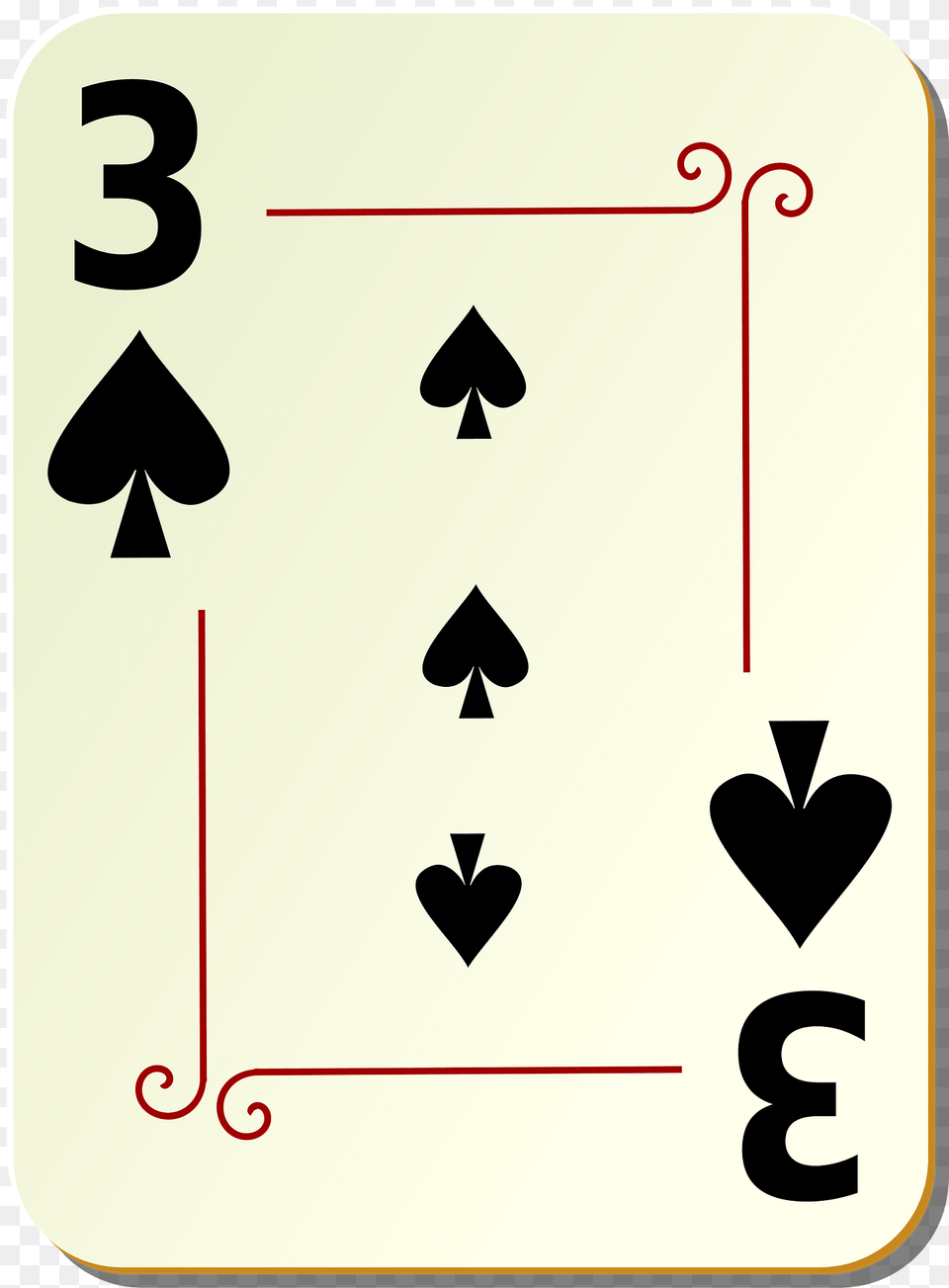 Ornamental Deck 3 Of Spades Clipart, Symbol, Text, Number Png Image