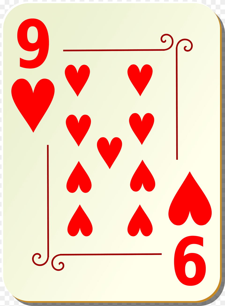 Ornamental Deck 9 Of Hearts Clipart, Text, Symbol Png