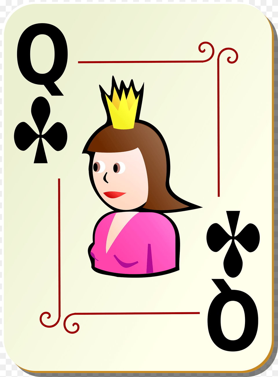 Ornamental Deck Queen Of Clubs Clipart, Number, Symbol, Text, Face Png Image