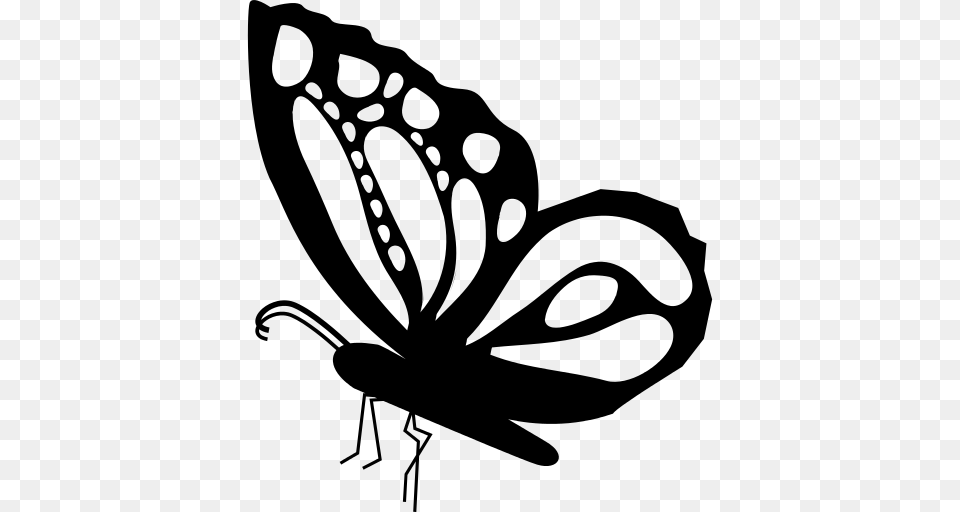 Ornamented Butterfly Wings Design Icon, Gray Png