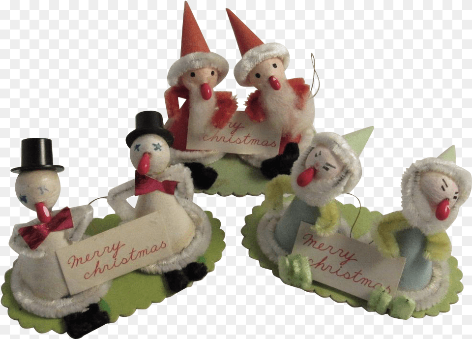Ornaments Snowman Santa And Elves Elf Chenille Spun Christmas Ornament, Person, People, Birthday Cake, Icing Free Transparent Png