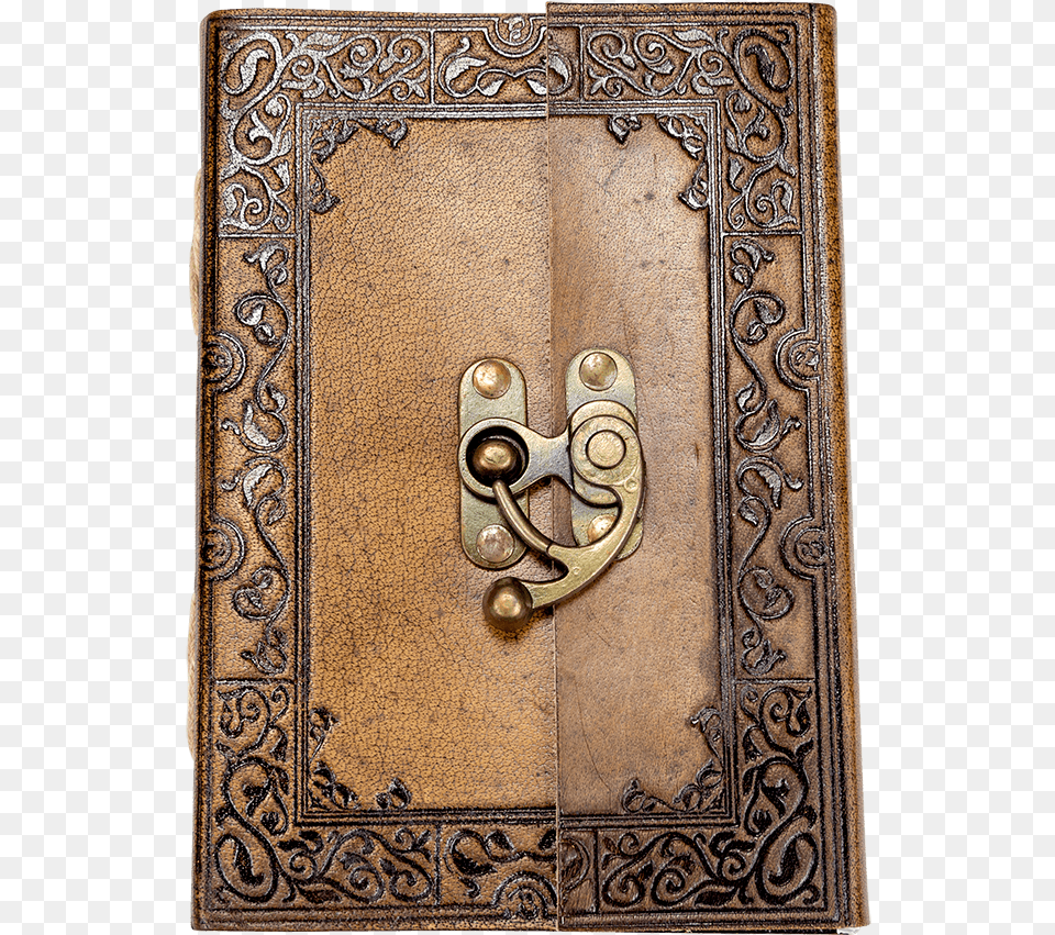 Ornate Border Leather Journal With Clasp Motif, Door, Bronze Free Transparent Png