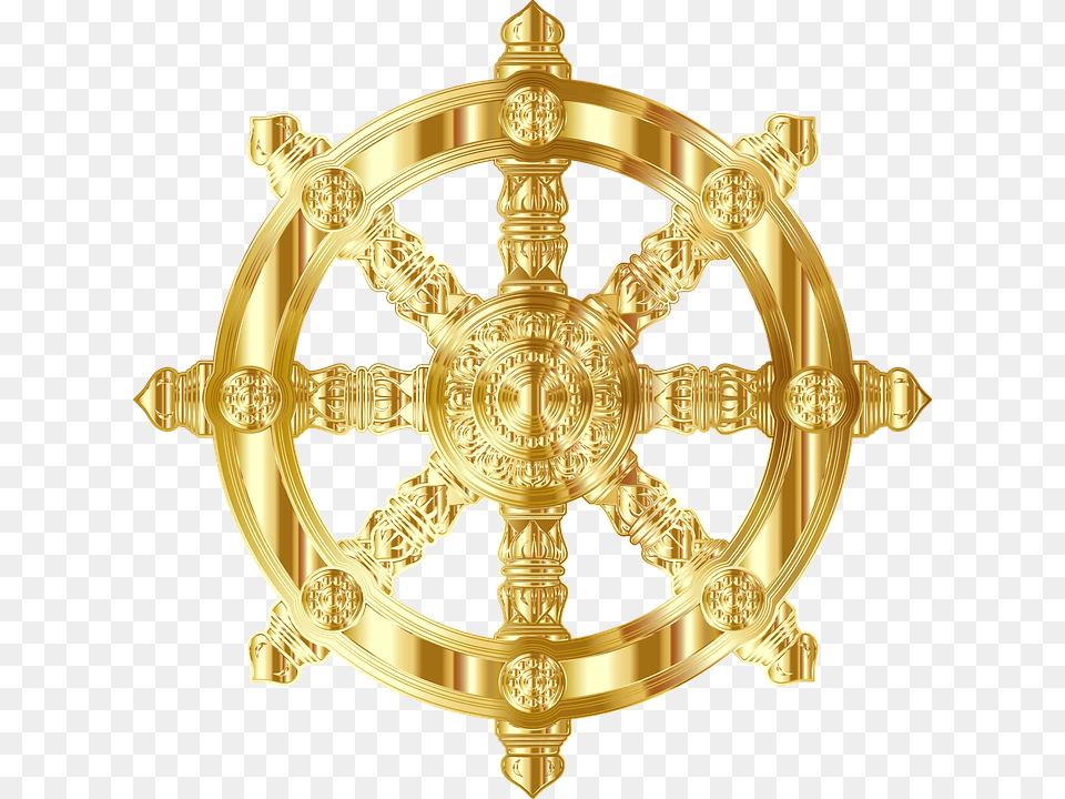 Ornate Decorative Dharma Wheel Buddhism Buddha Gold Buddhist Symbol, Badge, Cross, Logo Free Transparent Png