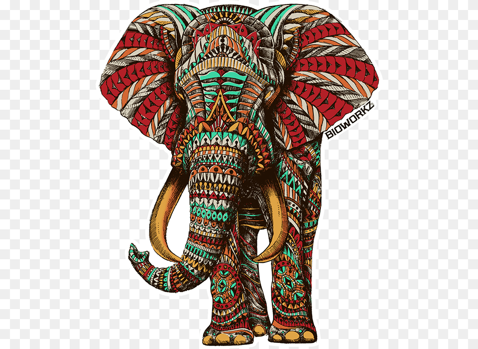 Ornate Elephant Sticker Color Art Elephant, Animal, Mammal, Wildlife, Person Free Transparent Png