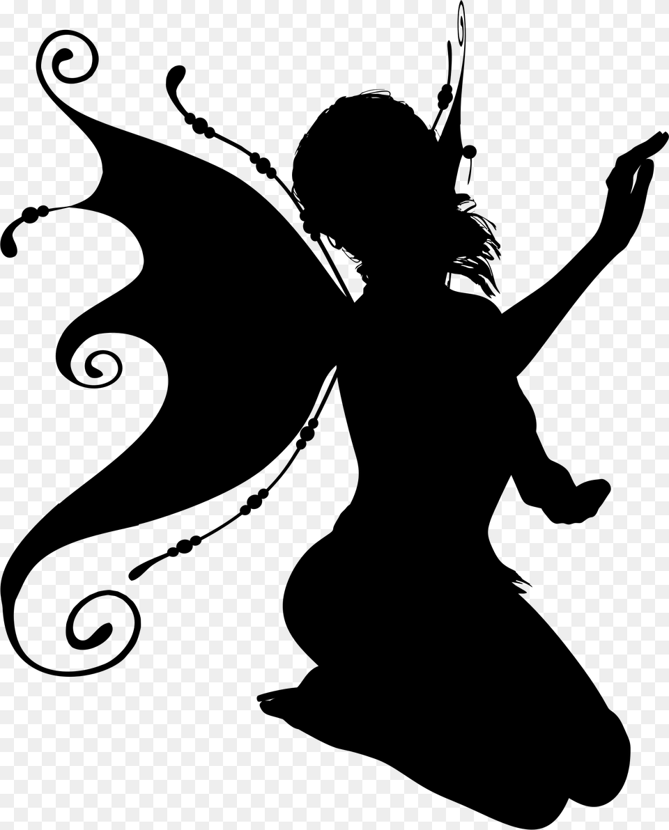 Ornate Sitting Fairy Silhouette Clip Arts, Gray Free Transparent Png