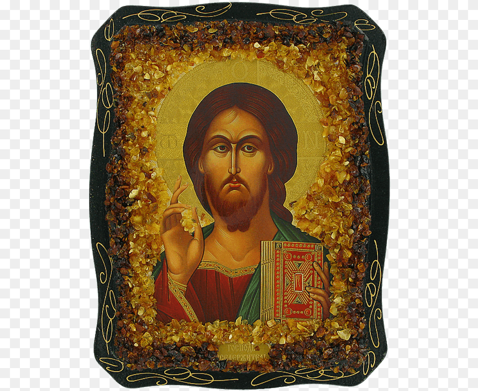 Orthodox Icon Of Jesus Christ Decorated With Real Amber St Matrona Of Moscow, Art, Painting, Accessories, Wedding Png