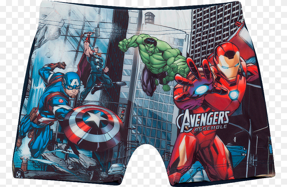 Os Vingadores Short Praia Avengers Swim Briefs, Person, Book, Comics, Publication Png Image