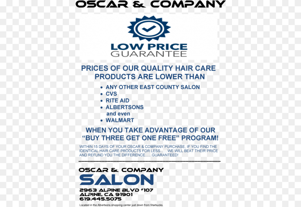 Oscar Amp Company Salon Low Price Guarantee Alpine Ca Kolam, Advertisement, Poster Free Png Download
