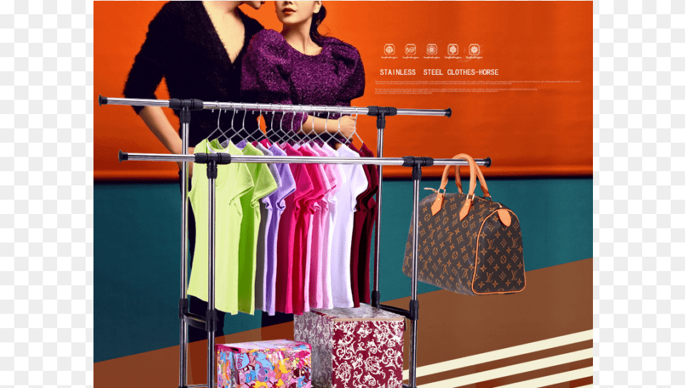 Osuki Portable Double Pole Clothes Hanging Rack Stand Aostek Heavy Duty Collapsible Adjustable Clothing Rolling, Accessories, Purse, Person, Handbag Free Png Download