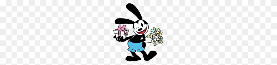Oswald The Lucky Rabbit Bringing Present And Flowers, Cartoon, Performer, Person Free Png
