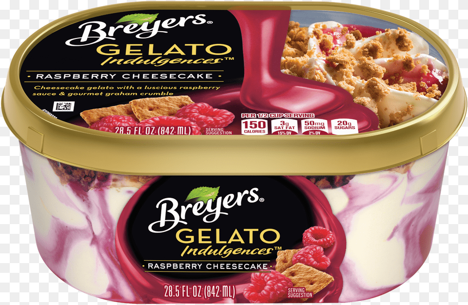 Ounce Tub Of Breyers Raspberry Cheesecake Gelato Breyers Gelato Raspberry Cheesecake, Cream, Dessert, Food, Ice Cream Png Image