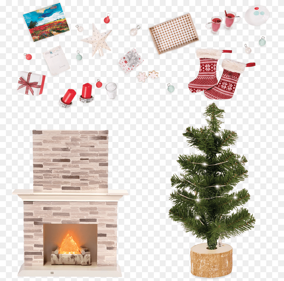 Our Generation Christmas Set, Fireplace, Indoors, Plant, Tree Free Png