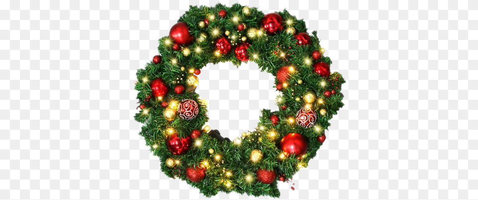 Outdoor Christmas Garland Mart Wreath With Christmas Lights Free Png Download