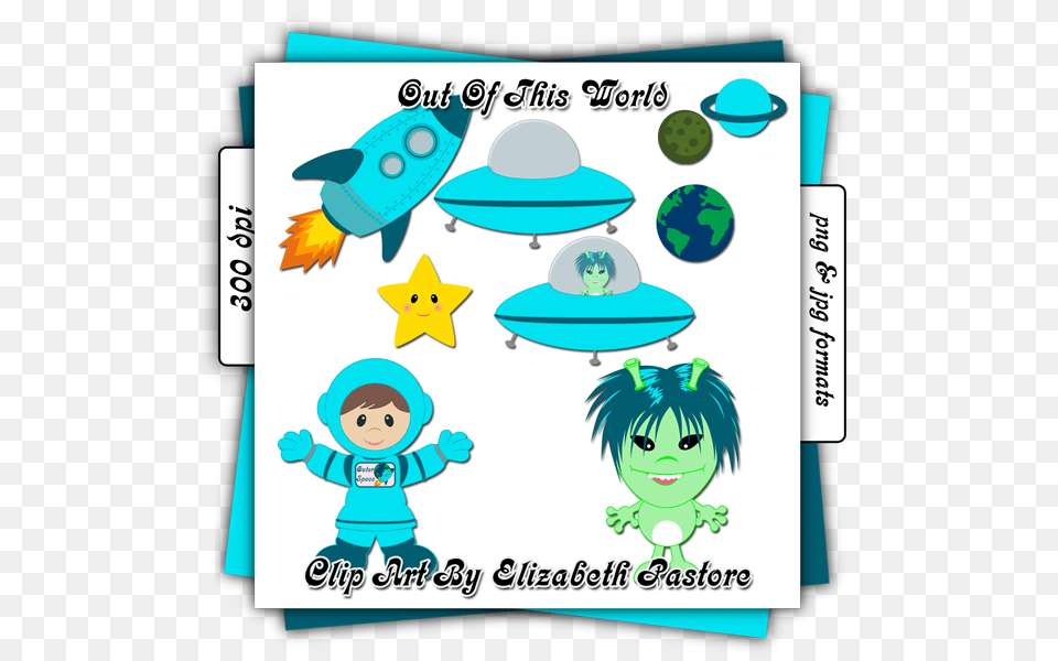 Outer Space Clip Art In Blue Includes Images A Little Astronaut, Book, Comics, Publication, Baby Free Transparent Png