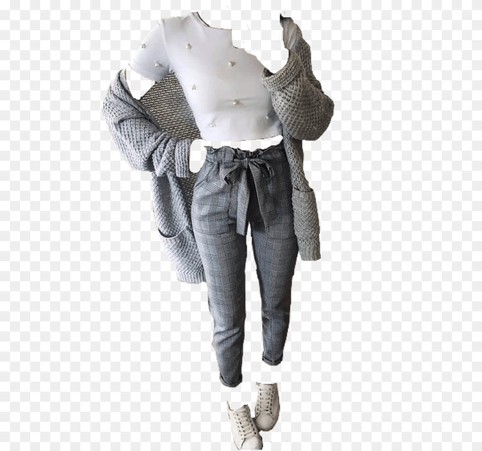 Outfit White Grey Sneaker Freetoedit Polka Dot, Clothing, Jeans, Pants, Coat Png