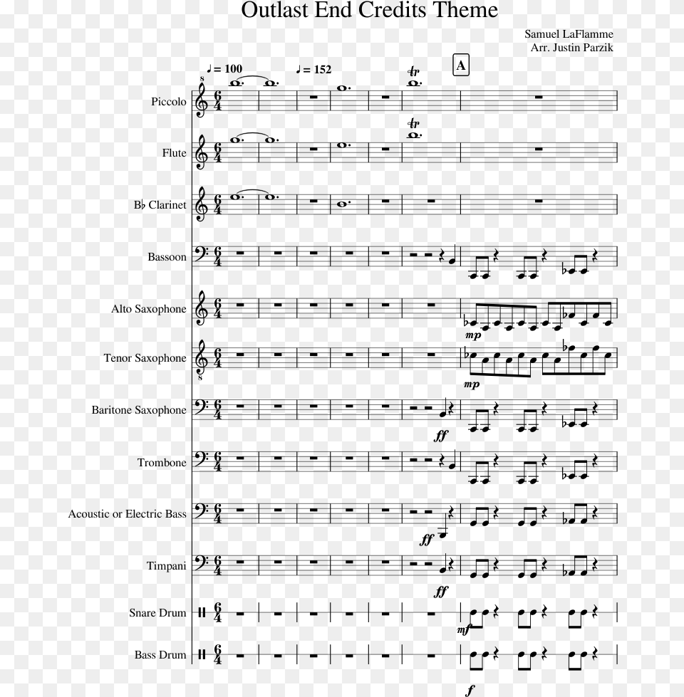 Outlast End Credits Theme Sheet Music Composed By Samuel Outlast Main Theme Music Sheet, Gray Png Image