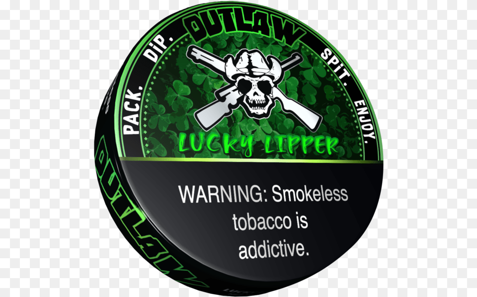Outlaw Lucky Lipper Flavor Dip Tobacco Lucky Lipper Dip, Green, Disk, Coil, Machine Png Image