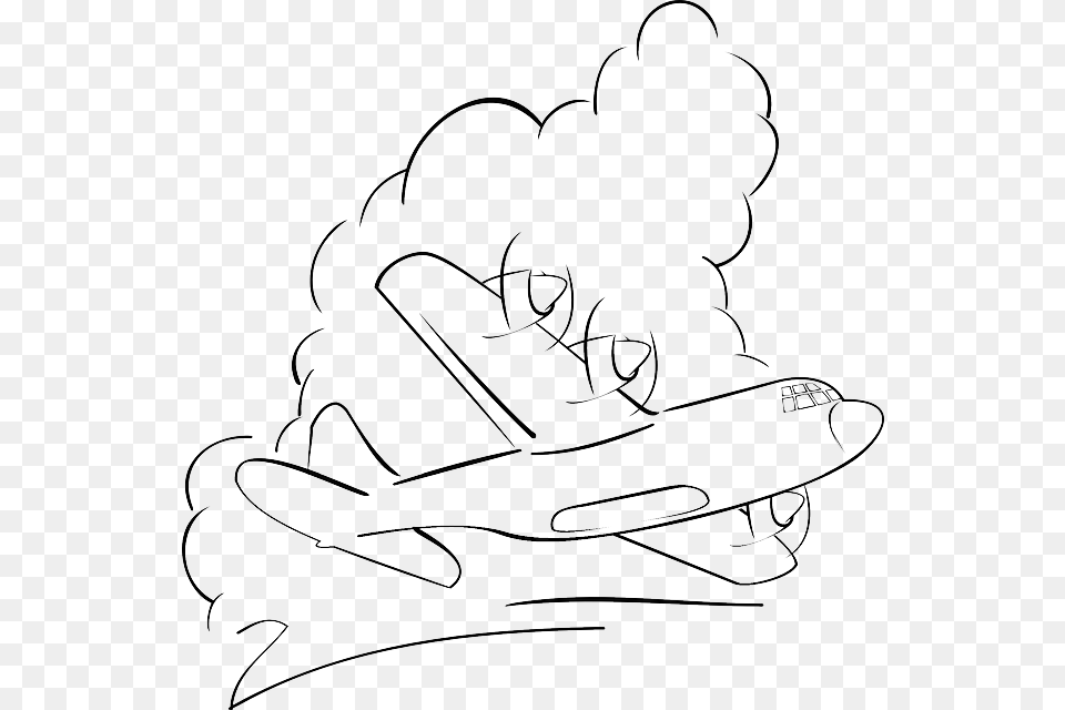 Outline Drawing Cartoon Airplane Clouds Airplane Outline, Art Free Transparent Png